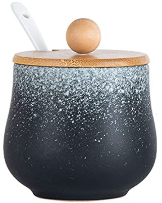 GERRIT Sucrier, sucrier Bleu foncé avec Couvercle et cuillère, Pot à Sucre Ciel étoilé de Style européen, Pot à Sucre à épices avec Plateau-Noir 2-225 ML