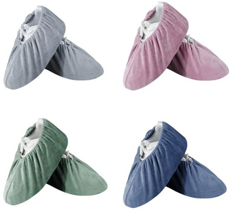 Wekuw Überzieher Schuhe, 4 Paar Verdickte überschuhe Wiederverwendbare Überschuhe Rutschfest Überschuhe Waschbar Gast Schuhüberzieher, für die Meisten Erwachsenen, Unisex (36-44, 4 Farben)