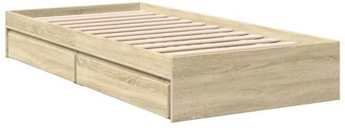 vidaXL Cama con cajones Madera ingeniería Roble Sonoma 90x190 cm, Cama, Cama con almacenaje, Estructura de Cama Individual, Cama Individual