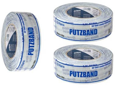 Blue Dolphin PE Putzband weiß 48 mm x 33 m 3er Pack UV-beständig | Robustes Putzerband für Rauputz, Stein und Beton – 30 Tage UV-beständig und rückstandslos ablösbar