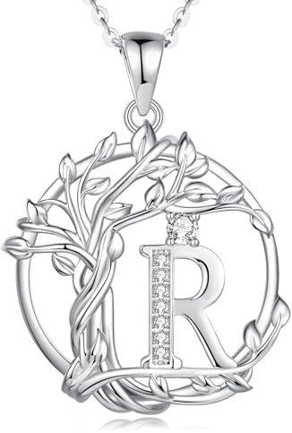 FANCIME Lebensbaum Buchstaben Kette Damen, 925 Sterling Silber A-Z Alphabet Initialen Anhänger Halskette Schmuck Geschenke für Damen Frauen Mädchen, Kettenlänge: 40+5 cm