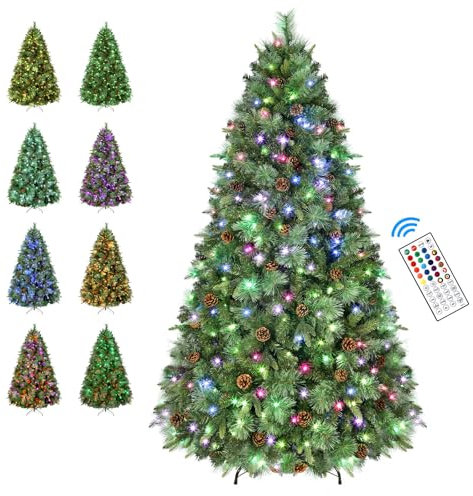 SHareconn Künstlicher Weihnachtsbaum 180 CM mit Beleuchtung,Weihnachtsbaum Künstlich mit 1499 Spitzen, Dichte Zweige,340 Beleuchtung,Metallständer und Fernbedienung, Weihnachtsdekorationen für Zuhause