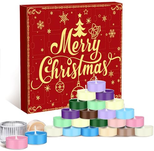 Kerzen-Adventskalender 2025 für Erwachsene und Frauen, 24 Tage Weihnachten, Countdown-Duftkerzen, Geschenk inklusive 24 Duft-Teelichtern mit 1 Keramik-Kerzenhalter, Weihnachtsgeschenk, Geschenk für