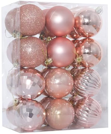 24 Pieces 60mm Christmas Baubles, Christmas's Balls Decoration Christmas Tree Pendants, Decorations Xmas Hanging Ornaments, Rose Gold