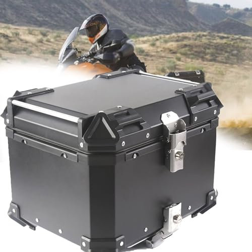 Motorrad Top case 45 L Wasserdicht Aluminium Motorrad Top case Reisen Motorradkoffer Mit Sicherheitsschloss Für Motorradhelm Helm Wasserdicht Motorrad-Heckkasten(Schwarz)