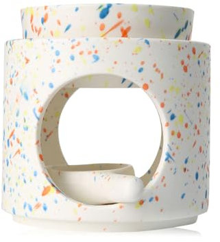 Zweipappel Duftlampe aus Keramik mit Teelichthalter | Aromalampe | Duftöl und Duftwachs diffusor | H*11cm ø10cm Abnehmbare Schale | Gerillte Oberfläche | (Bunt)