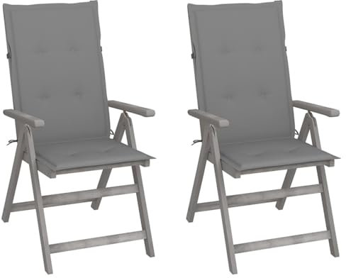 ShGaxin Verstellbare Gartenstühle 2 STK. mit Auflagen, Gartenmöbel, Balkonstühle, Hochlehner, Balkonmöbel, Bistrostuhl, Balkonset, Garten Stühle, Sit Möbel, Armlehnenstuhl, Massivholz Akazie