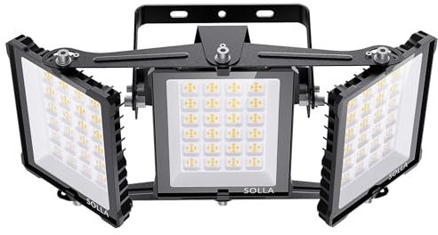 SOLLA 300W 2025 Plus NEU AUFGERÜSTET LED Außenflutlicht, 15000LM 6000K Tageslichtweiß IP66 Wasserdicht, Stadionbeleuchtung, 3 Köpfe Verstellbares Außen-Sicherheitsbeleuchtung für Höfe, Terrassen