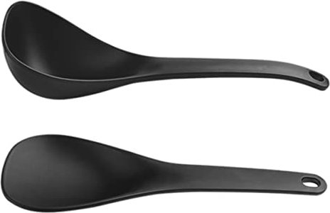 PRETYZOOM Rice Paddle and Soup Spoon Set, 2pcs Non-Stick Black Serving Spoons for Kitchen Cooking and Dining