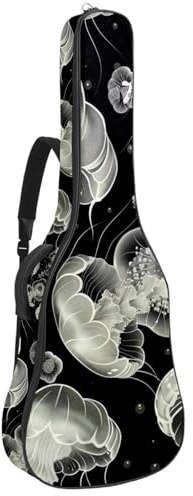 KengjuTesu 43 Zoll Akustikgitarre Softcase mit Rucksackgurt und 2 Taschen Weiß Quallen Keine Polsterung Rucksack Wasserdicht Oxford Tuch Bassgitarre Gigbag für Konzertgitarre, mehrfarbig,