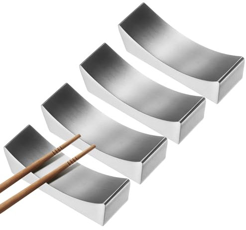 sourcing map 4pcs 304 Stainless Steel Chopstick Rest, Curved Shape Chopstick Stand Holder Knife Rest for Countertop Holding Chopstick Spoon Forks Knife Tabletop Decoration, Silver