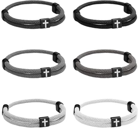 Huipalon 6 Pcs Braided Cross Bracelet Christian Bracelet Adjustable Men Rope Bracelets Christian Gifts for Men Handmade WWJD Bracelets 5 Colors