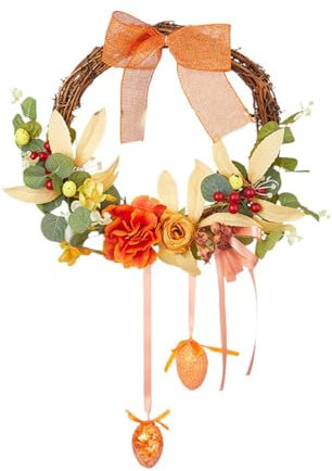 Dickly Osterkranz, Frühlingskranz für Haustür, dekorative Girlande, Heimdekoration, Osterdekoration, künstlicher Blumenkranz für Veranda, Orange