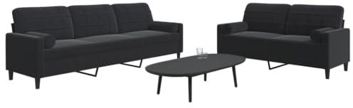 Xichuzi 2-TLG. Sofagarnitur mit Kissen und Nackenrollen Schwarz Samt, Loungesofa, Sofas & Couches, Relaxsofa, Couch für Wohnzimmer - 3278496