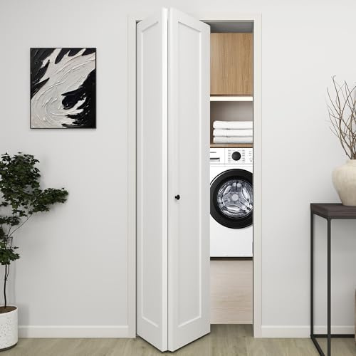BarnSmith 30 in.x 80 in. Bifold Barn Door, 1 Panel Shaker Style White Primed Bifold Closet Door, Hollow Core Interior Barn Doors with Hardware Kit