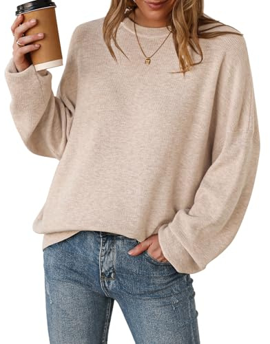 Arach&Cloz Pullover Damen Wolle Blend Oversized Herbst Winter Pulli Rundhalsausschnitt Strickpullover Langarm Oberteile Strick Tops