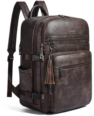 Shrrie Laptop-ryggsäck för damer, snygg Tagesrucksack PU-läder dator ryggsäck passar 16 tum bärbar dator, vattentät lärare sjuksköterska ledig dagspaket för Weekender Camping Resor, Tvåtonat kaffe, 40