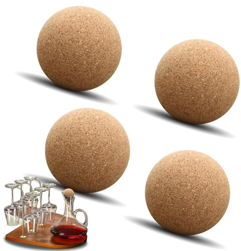 Cork Ball, 4 Pcs Cork Stopper 6cm Wine Bottle Corks Wooden Decanter Stopper Reusable Bottle Plug for Glass Bottles Craft