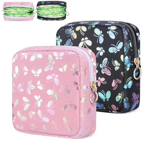 Likesing Binden Aufbewahrung, 2 Stück Mini Periodentasche, Wasserdichtes PU Leder Aufbewahrungstasche für Damenbinden, Tragbare Menstruationstasse Tamponhalter Menstruationstasche Schwarz und Rosa