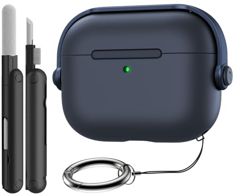 TiMOVO Hülle für AirPods Pro 3 (2025) mit sicherem Verschluss, Marine Blau | Schutzhülle im Hartschalen Musik Headset Design für Apple AirPod Pro 3. Generation mit Reinigungsset und Schlüsselanhänger