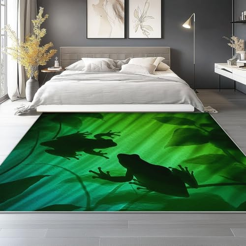 Generisch Teppich Wohnzimmer Waschbarer 120x180 cm, Grün Kurzflor Groß Teppich Fantasie Farbverlauf Frosch Weich rutschfest Küchenteppich für Schlafzimmer Esszimmer