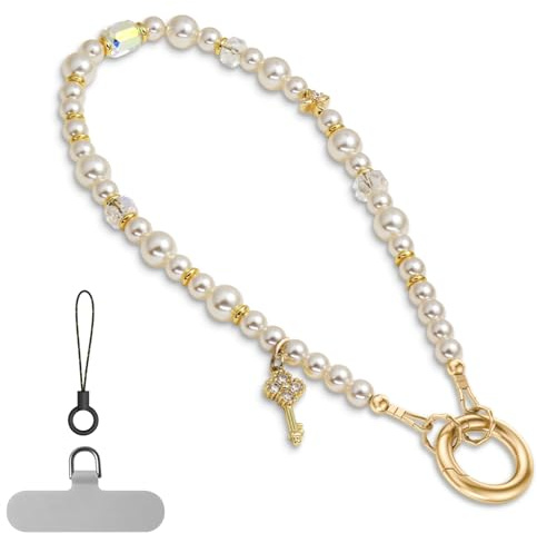 pcgaga Designed Pearl Beaded Phone Charm Wrist Strap, Handmade Anti-Theft Bracelet Straps, Detachable Wrist Chain Lanyard for Mobile Phone Accessories, Keychain, Women's Gifts