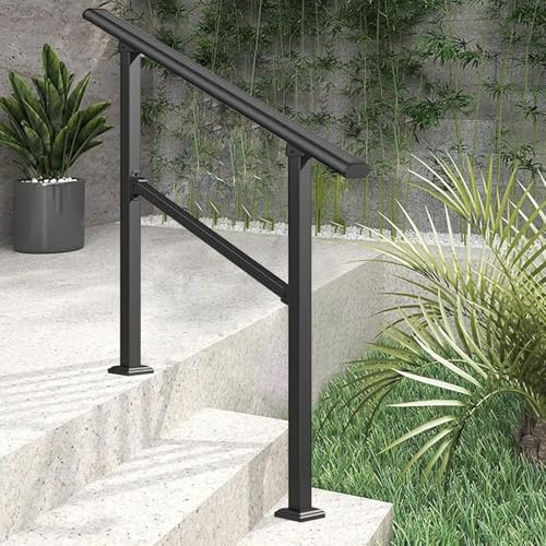 Pasamanos para escaleras exteriores apto para 1-a 3 escalones barandilla de escalera hierro forjado con soporte para montaje en suelo barandilla de transición para terraza y porche(C,60cm/24inch)