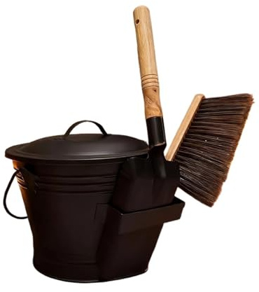 Compatible for Wooden Ash Storage Bucket Set, 3-Piece Fireplace Cleaning Tools with Handle, Shovel and Broom(6pcs)