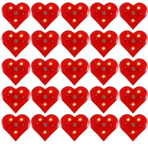 Toyvian 20 Stück Led-herzbroschen – Leuchtende, Blinkende Anstecknadeln Und Broschen zum Valentinstag, Rote Herzanstecknadeln Als Gastgeschenke für Hochzeitsfeiern