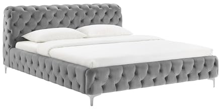 Riess Ambiente Design Doppelbett MODERN BAROCK - 180x200cm - grau Samt Chesterfield Bett Samtbezug