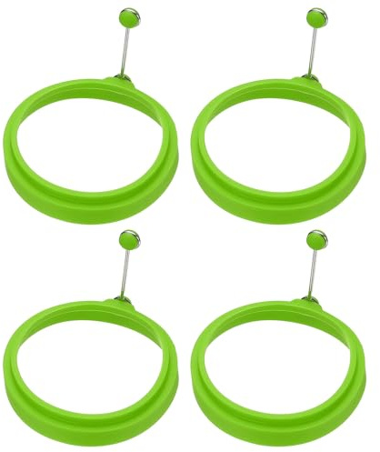 sourcing map Juego de 4 anillos redondos para huevos, de silicona, accesorios de cocina, reutilizables, adecuados para el hogar, camping, cocina, decoración de productos horneados, color verde