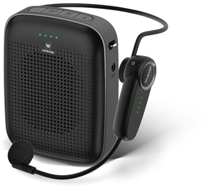 Amplificador de Voz Bluetooth Inalámbrico para Profesores, Altavoz Portátil Mini de 15 W con Micrófono Inalámbrico y Auricular, Micrófono Personal para Aula, Enseñanza, Formación y Presentaciones