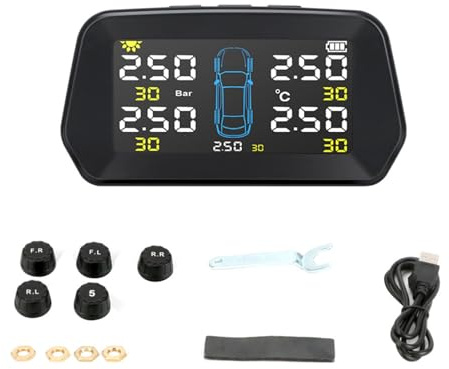Generico Monitor Pressione Pneumatici | Monitoraggio Wireless Pressione Gomme con 5 Sensori,per Il Monitoraggio in Reale della delle Gomme | Bilanciamento E Riduzione Usura