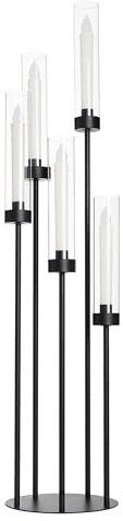 VINCIGANT 5 Arms Candelabra Centrepieces with Acrylic Lampshade, Matt Black | 39.4 Tall Table and Floor Stand Candle Holders for Halloween Decorations, Wedding, Event, Party, Fit for LED Taper Candles
