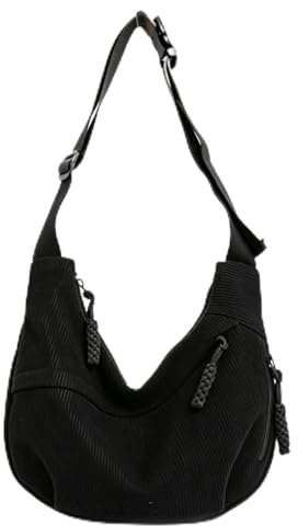 Joysuelly Borsa a tracolla da donna in corda, nera, grande, borsa a tracolla morbida a mezzaluna, borsa a tracolla alla moda con tracolla regolabile, versatile per tutti i giorni, viaggi, ufficio