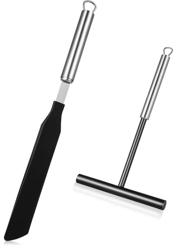 HOUDERCO Espátula para Crema de Repostería y Raspador para Panqueques de Acero Inoxidable, Juego de 2 Piezas Plateado, Herramienta para Hornear y Esparcir Masa en Cocina Doméstica
