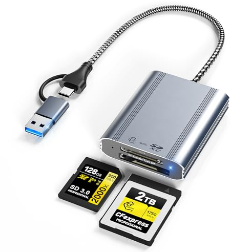 USB 3.2 10Gbps CFexpress Type B & SD Card Reader Dual Slot Card Reader | USB-C + USB-A CFe Type B & SD Memory Card Reader Adapter for Windows/Mac/Android - Ideal for Photographers and Videographer