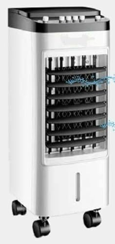 Condizionatore Portatile 3 in 1, Ventilatore, Umidificatore con Ghiaccio e Deumidificatore, 3 Velocità, 3 Modalità e Telecomando, con 6 pezzi di ghiaccio, 65W in ABS, 24x28x56 cm,Bianco