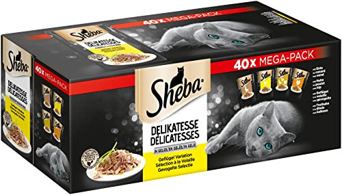 Sheba Delikatesse in Gelee, Katzen Nassfutter mit feiner Geflügelauswahl, 40 x 85g