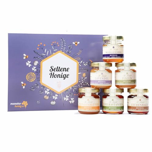 Rüdiger Feldt Honey Seltene Honige 6 Einzigartiger Honig Geschenkset, 6 x 50 g | 6x50 g, für Frühstück, Tee, Vorrat und Geschenkideen, mit Herkunft, MGO- oder UMF-Angabe klar zugeordnet