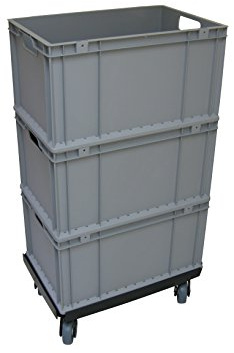 Transportroller und Boxen 600x400 mm im Set, schwarzem PP Rahmen 4x Kunststoff-Lenkrolle TPE Gummirad ø 100mm