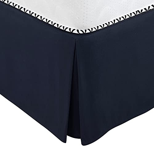 PiccoCasa Jupe de lit plissée Classique en Polyester à Volants avec Hauteur de 35,6 cm, Bleu Marine