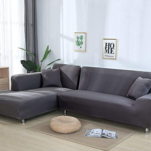 OKJK Sofa überzug Ecksofa, Sofaüberwurf L Form,wasserdicht Elastisch Maschinenwaschbar, Sofabezüge, Für Wohnzimmer Sofa Protector, Bestellen Sie 2 Stück (Grey,1seater and 2seater)
