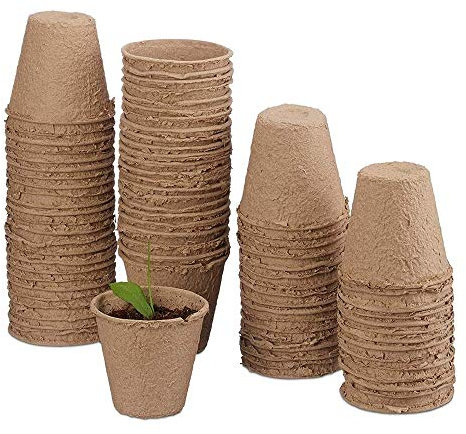 Sticker Superb. 100 Pieces Beige Round 8cm Seedling Pots, Biodegradable Fibre Seed Pots for Seedling, Cultivation Pots in the Set for Plants, Biodegradable Pots (100)