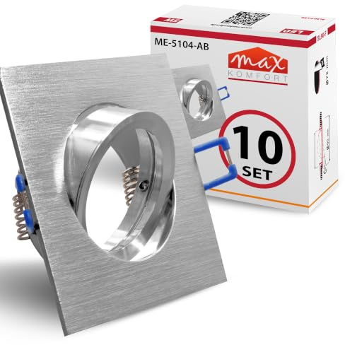 10x Einbaustrahler IP20 GU10 Fassung, Eckig, Alu gebürstet, schwenkbar | Einbauspot, Rostfrei, Deckenspot, Modell 5104