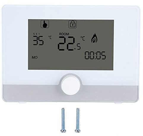 Thermostat, contrôleur de température de Thermostat programmable numérique programmable Grand écran LCD sans Fil pour système de Chauffage de chaudière Mural(Blanc)