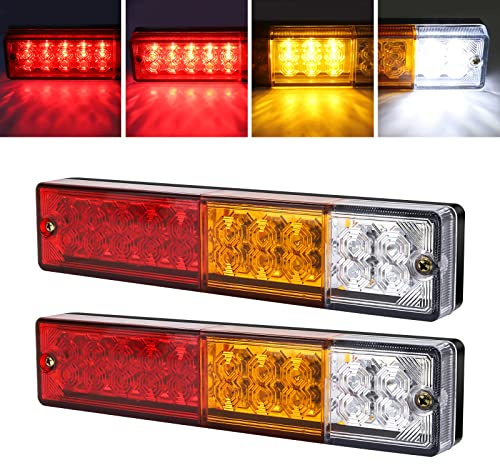 Biqing 2PCS Feux Arriere LED 12V,Universel Feu LED Remorque Bar Recul Rouges-Ambre-Blanc 5 Fils étanches Multifonctionnel éclairage Remorque pour Tracteur/Camion/Caravane