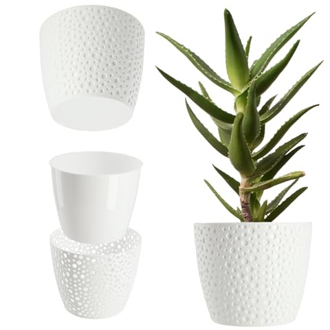 KADAX Blumentopf aus Kunststoff, ⌀ 11 – 21 cm, 5 Farben, einfacher Topf, robuster Pflanztopf, Pflanzkübel, runder Blumentopfschutz für Farn (⌀ 21cm, Weiß)