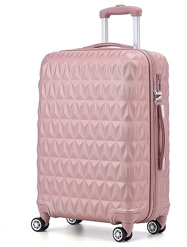 CMY Hard Shell Medium Suitcase Check-in Luggage – Lightweight 4-Wheel ABS 24 with Spinner Wheels – 3 Digit Combination Lock – Durable Travel Trolley Bag (Rose Gold)