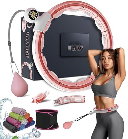 Active 100 Intelligente gewichtete Hula-Ring-Reifen, Abnehmbarer Hula-Kreis-Fitnessring mit 360-Grad-Auto-Spinning-Ballmassage, Gymnastik, Fitness für Erwachsene zur Gewichtsreduktion (Rosa)